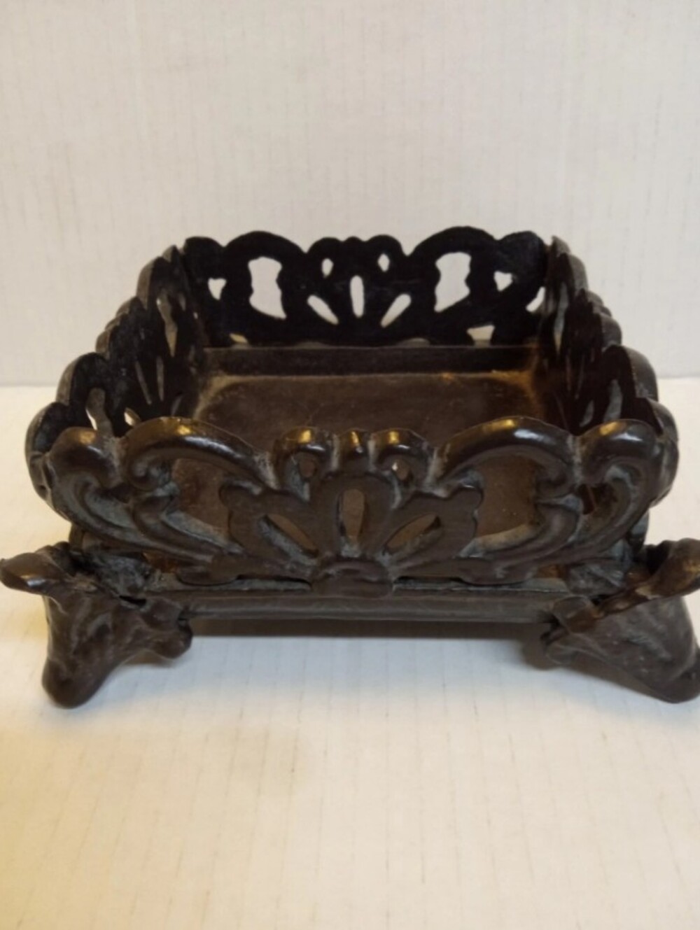 Antique Cast Iron Holder Black Heavy Piece 5"X5" Unmarked